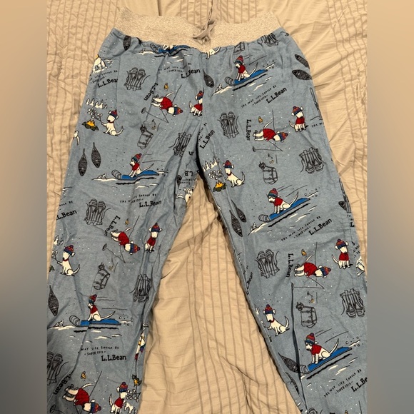 LL Bean Womens Flannel Pajama Pants Size Medium Dogs Snow Winter Skiing Cozy - Picture 5 of 6